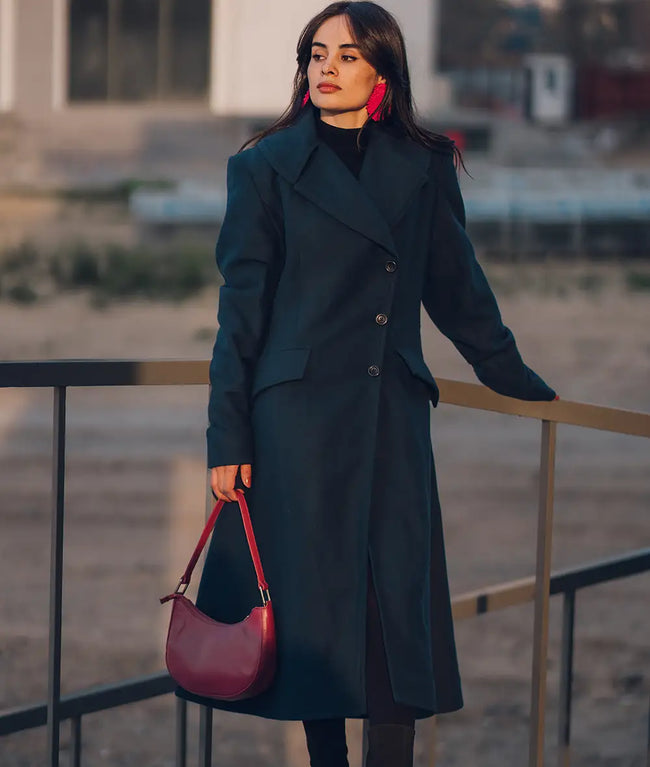 Green Long Wool Coat for Women