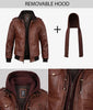Brown Leather Bomber Jacket With Hood