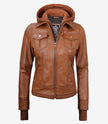 Brown Bomber Leather Jacket With Hood