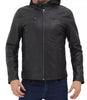 Mens Black Leather Jacket with Hood