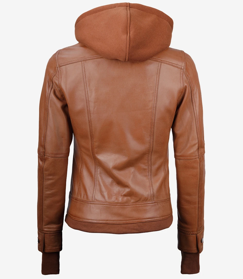 Brown Bomber Leather Jacket With Hood