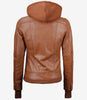Brown Bomber Leather Jacket With Hood