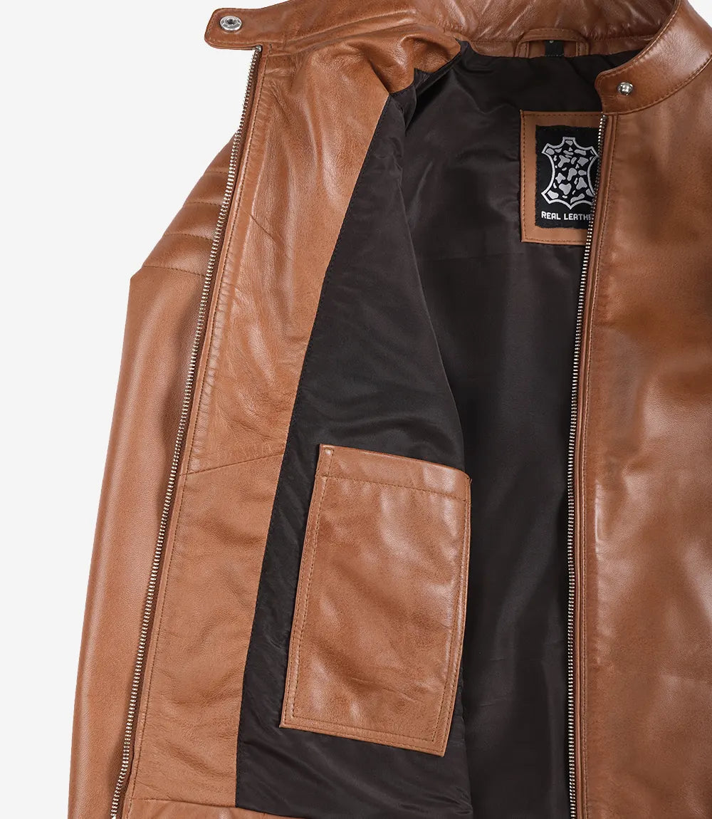 Womens Real Lambskin Leather Tan Biker Jacket