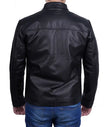 Black Snap Button Collar Cowhide Jacket Mens