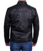 Black Snap Button Collar Cowhide Jacket Mens