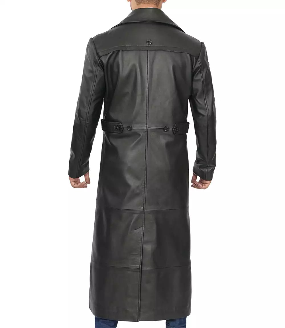 Jackson Mens Black Trench Full Length Leather Coat