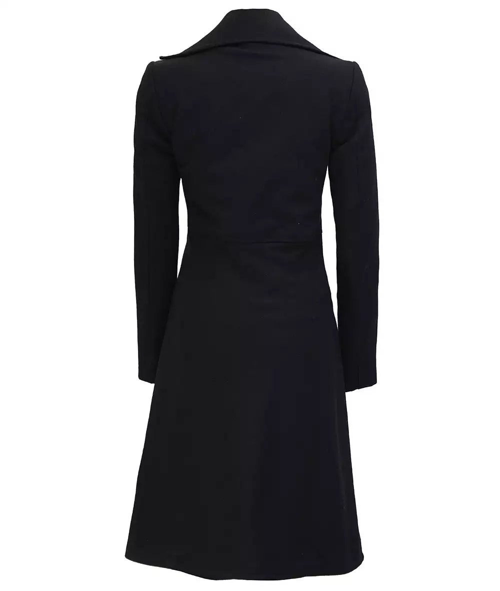 Womens Black Double Breasted Wool Coat