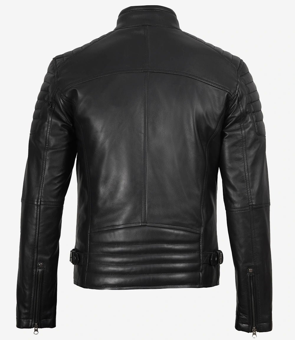 Mens Black Cafe Racer Leather Jacket