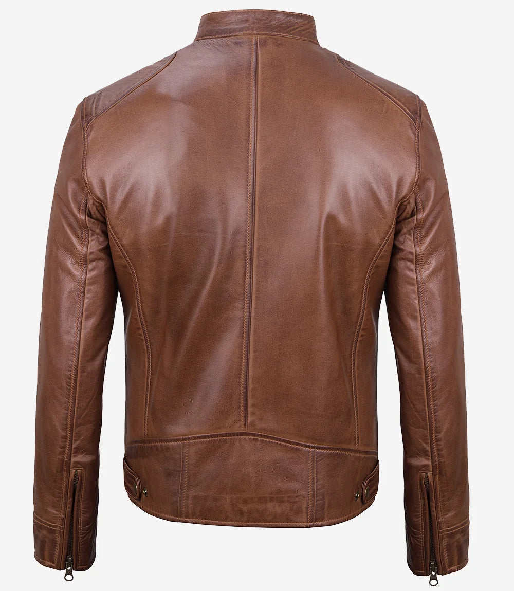 Mens Brown Leather Motorcycle Jacket
