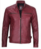 Mens Maroon Waxed Cafe Racer Leather Jacket
