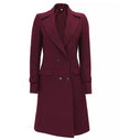 Womens Double Breasted Wool Coat Maroon