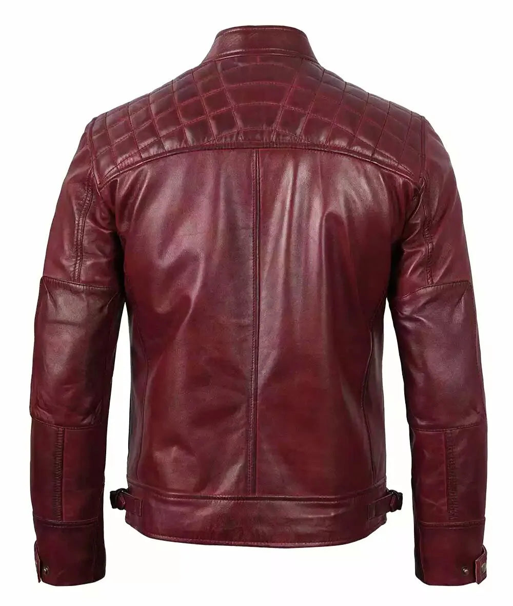 Massachusetts Maroon Leather Jacket For Men