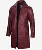 Mens Real Leather Maroon Car Coat