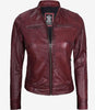 Womens Maroon Real Leather Moto Jacket