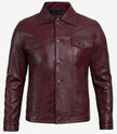 Mens Maroon Leather Trucker Jacket