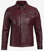 Mens Maroon Leather Trucker Jacket