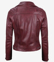Womens Real Lambskin Leather Asymmetrical Maroon Moto Jacket