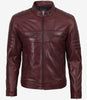 Mens Biker Style Burgundy Leather Jacket