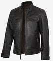 Men's Tall Distressed Brown Leather Biker Style Jacket - Quilted Shoulder