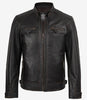 Men's Tall Distressed Brown Leather Biker Style Jacket - Quilted Shoulder