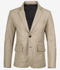 Mens Two Button Beige Leather Blazer