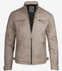 Mens Cafe Racer Beige Leather Jacket