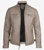 Mens Cafe Racer Beige Leather Jacket