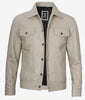 Mens Four Pockets Beige Leather Trucker Jacket