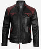 Mens Black and Maroon Cafe Racer Leather Jacket