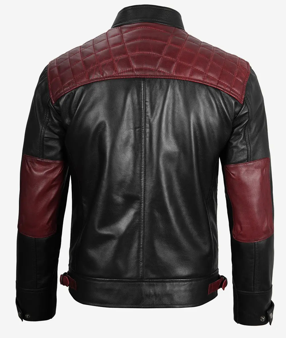 Mens Black and Maroon Cafe Racer Leather Jacket