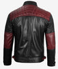 Mens Black and Maroon Cafe Racer Leather Jacket