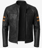 Mens Black Lambskin Leather Cafe Racer Jacket