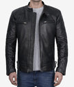Mens Black Leather Cafe Racer Jacket