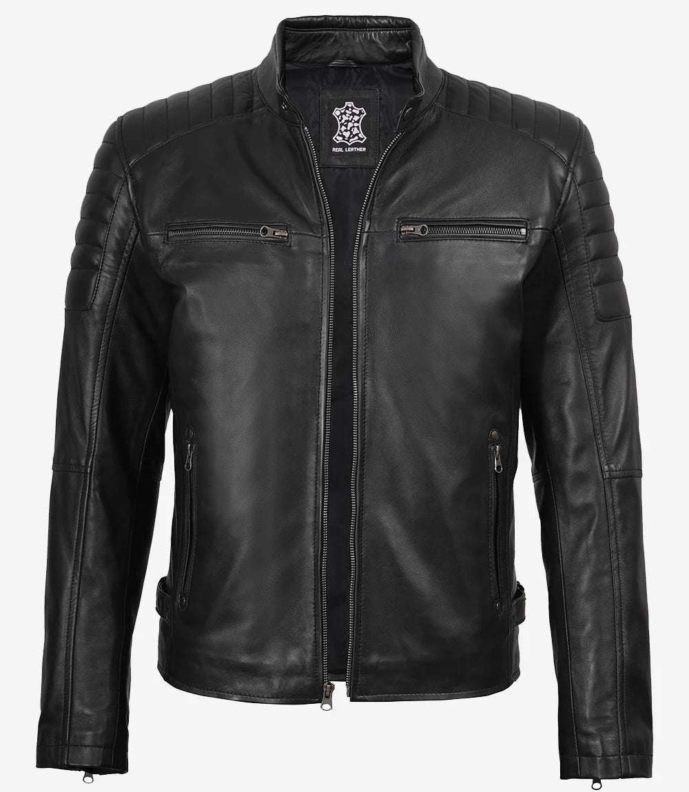 Mens Black Cafe Racer Leather Jacket