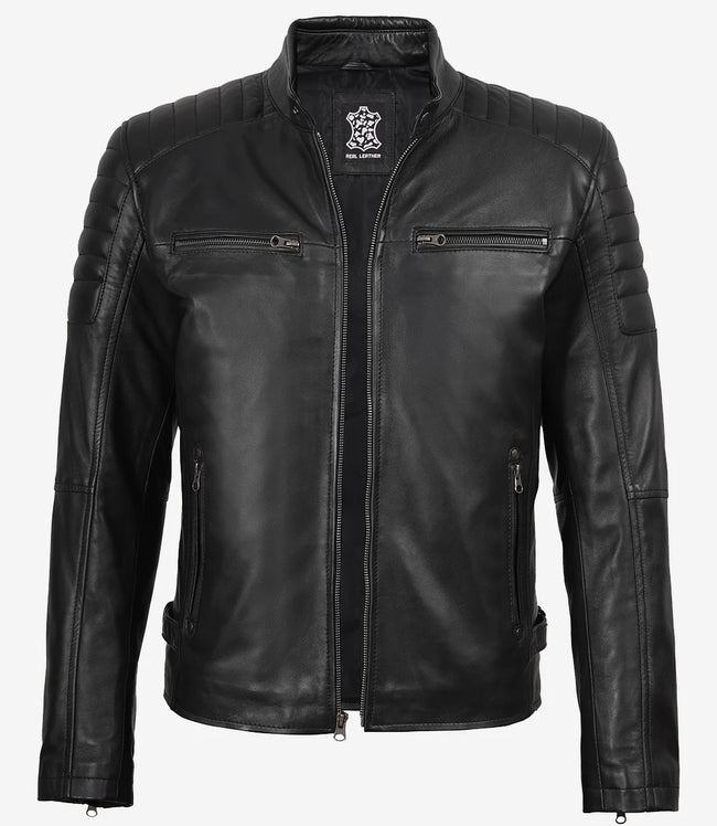 Mens Black Cafe Racer Leather Jacket