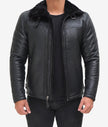 Black Leather B3 Bomber Jacket Mens