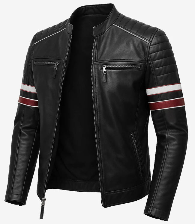 Mens Black Lambskin Leather Biker Jacket