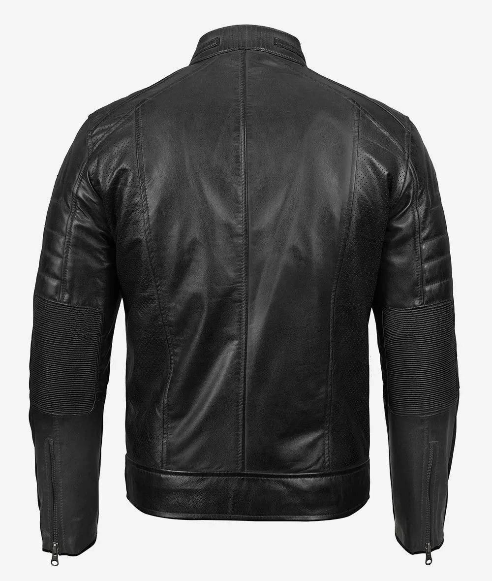 Austin Mens Lambskin Black Cafe Racer Leather Jacket