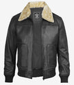 Mens Fur Collar Black Bomber Leather Jacket 