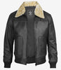 Mens Fur Collar Black Bomber Leather Jacket 