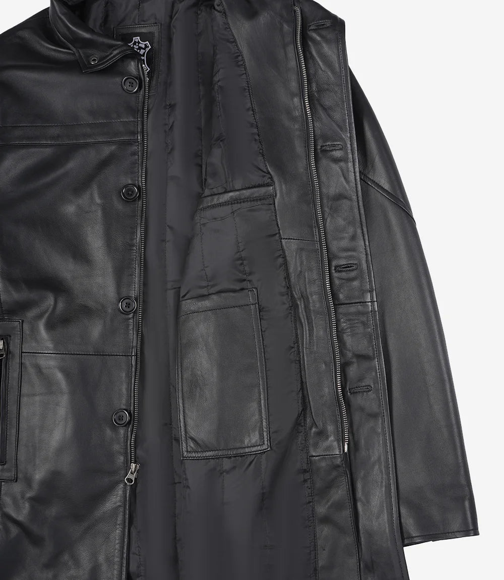 Bristol Black Mens Leather Car Coat