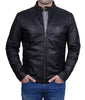 Black Snap Button Collar Cowhide Jacket Mens