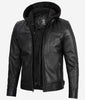 Mens Black Cafe Racer Leather Jacket With Detachable Hood