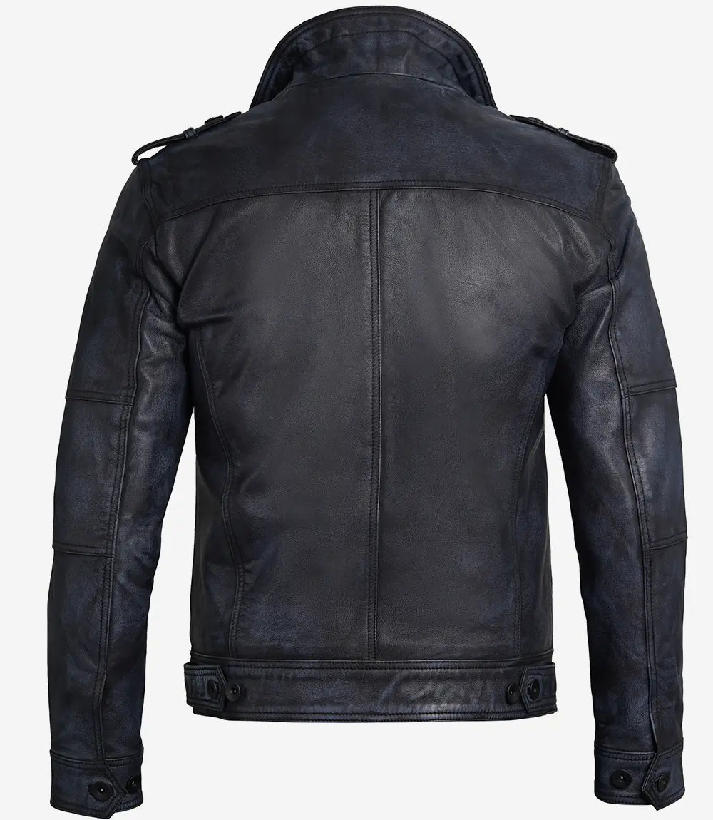 Mens Cafe Racer Distressed Black Leather Jacket