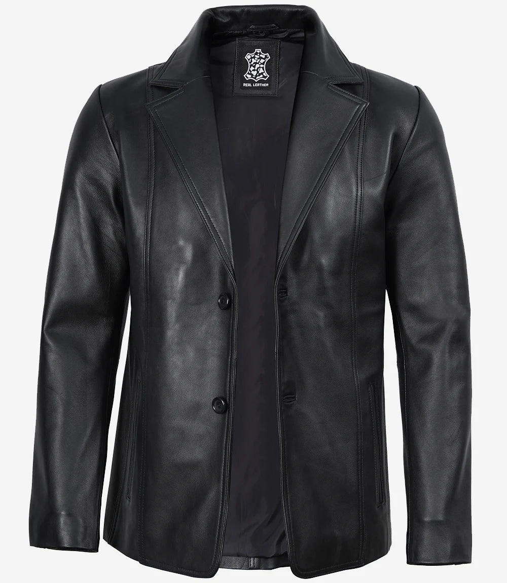 Mens Black Leather Blazer Jacket