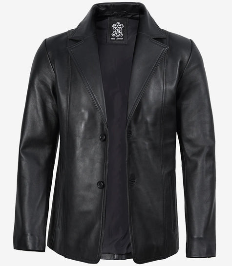 Mens Black Leather Blazer Jacket