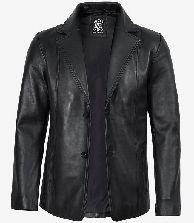 Mens Black Leather Blazer Jacket