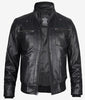 Mens Black Leather Hooded Moto Jacket