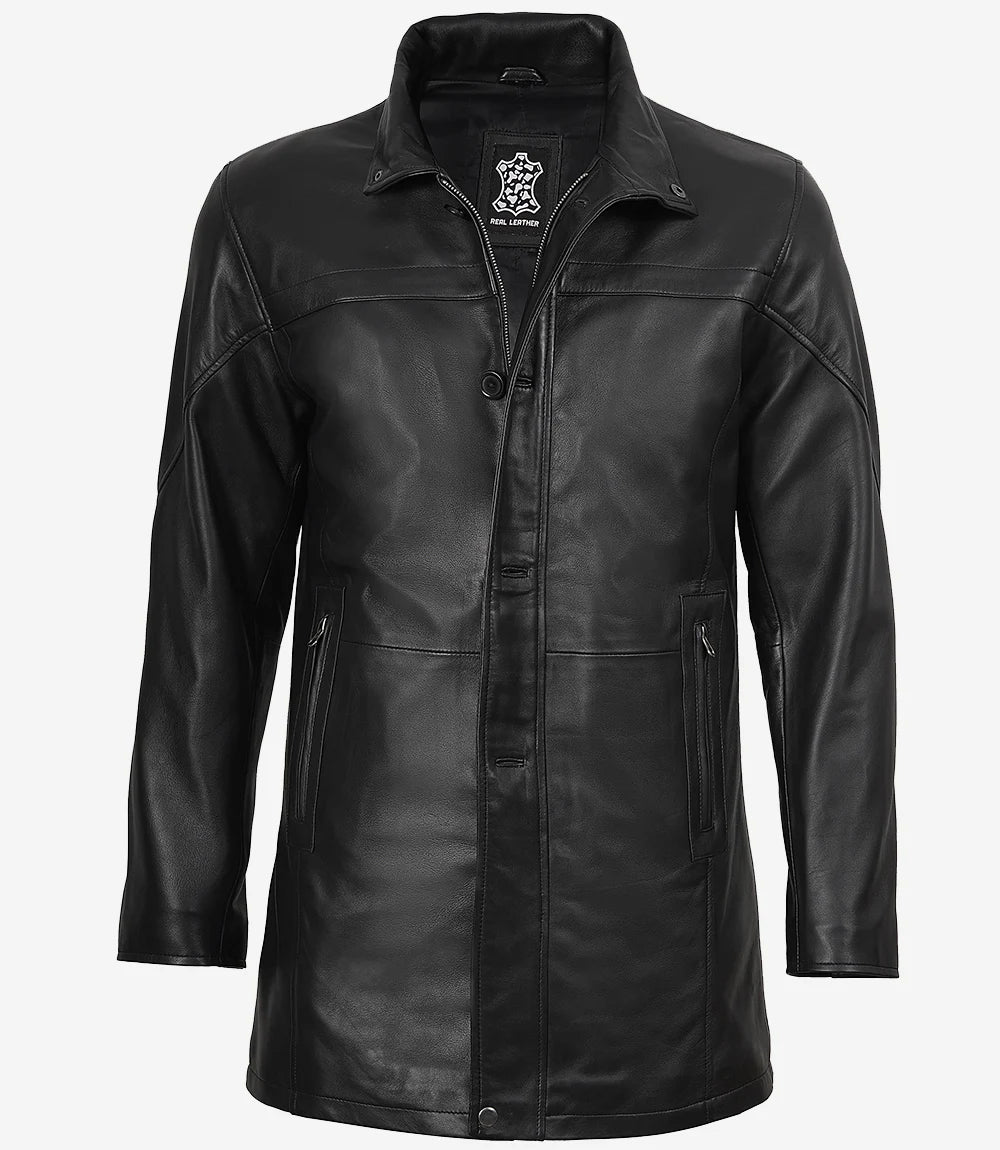 Bristol Black Mens Leather Car Coat