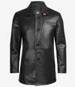 Mens Black Leather Coat With Brown Detailing